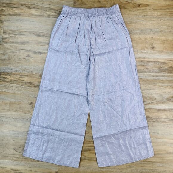 ☔️🩵NWT Rachel Zoe Iridescent Metallic Purple Linen Wide Leg Pants Medium - Picture 3 of 10